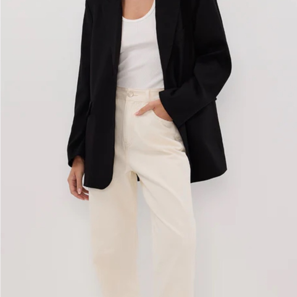 Black Blazer and Cream Pants Set